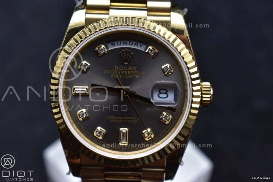 Diamond with Steel YG V5 Dial Bracelet vr3255 36 Grey 698 on 904L Square Edition Sophisticated DayDate Best Weight) QF President (Gain 0213